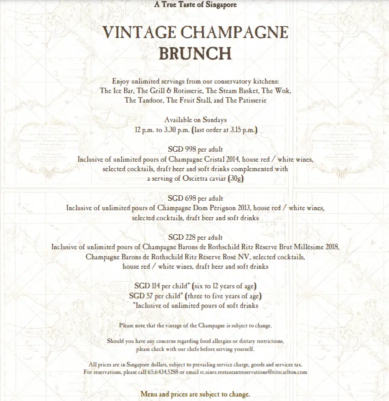 COLONY VINTAGE CHAMPAGNE BRUNCH BUFFET MENU WITH PRICES 2024