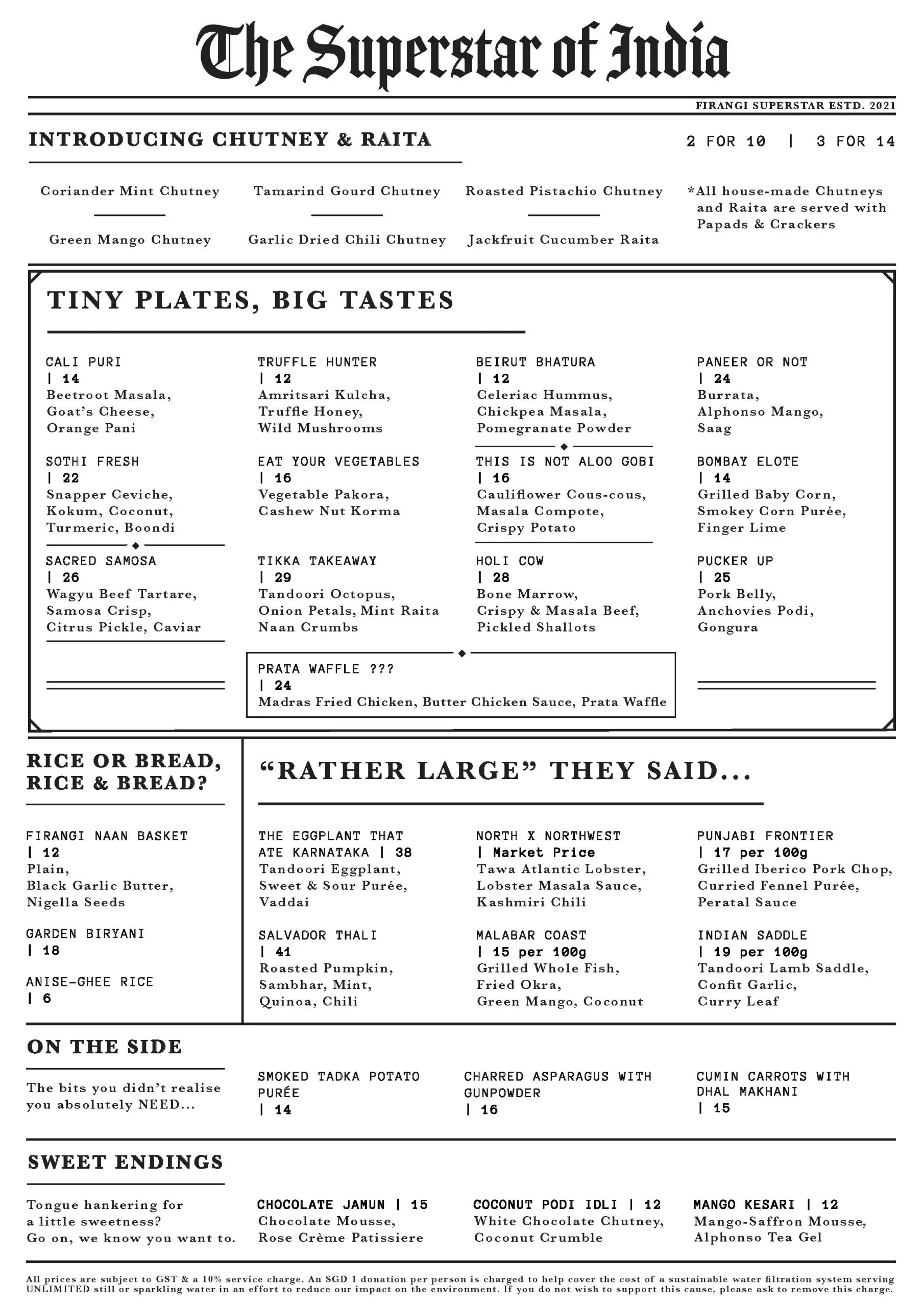 FIRANGI SUPERSTAR TINY & BIG PLATES MENU WITH PRICES 2024