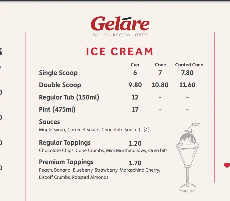 GELARE ICE CREAM MENU 2024