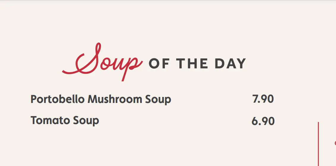 GELARE SOUP OF THE DAY MENU 2024