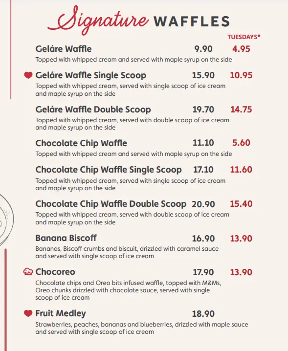 GELARE WAFFLES MENU 2024