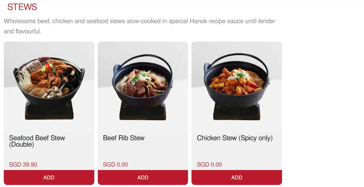 HANOK STEW MENU WITH PRICES 2024