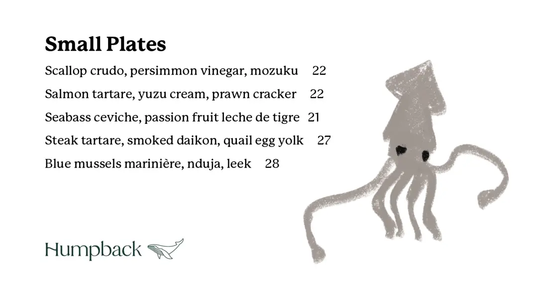 HUMPBACK SMALL PLATES MENU PRICES 2024