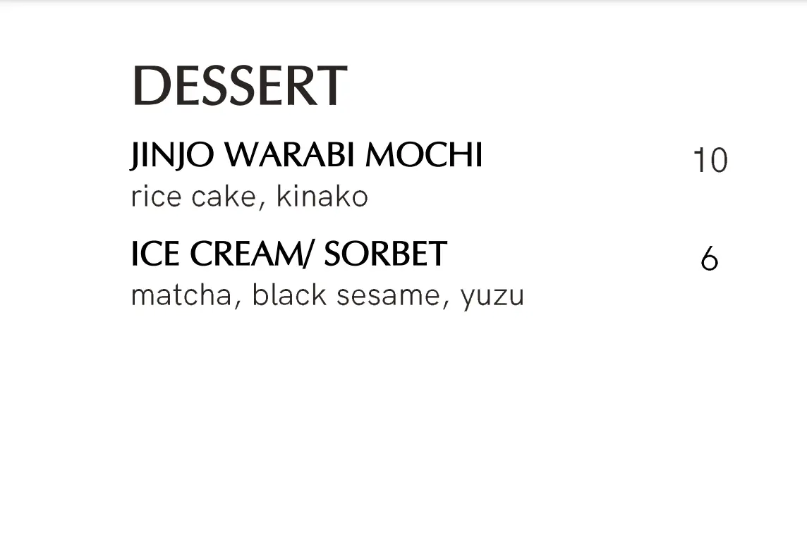 JINJO DESSERTS MENU PRICES 2024