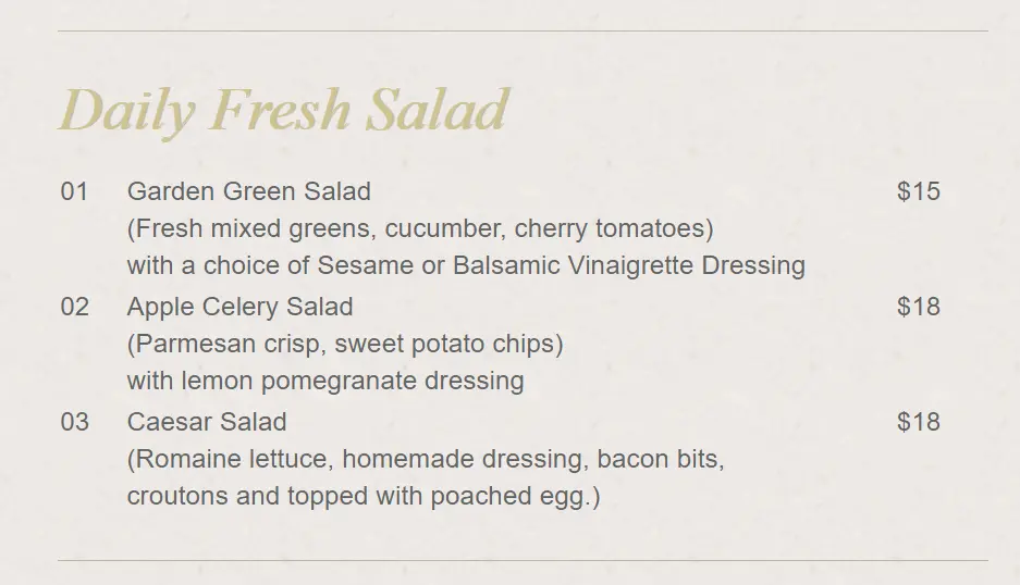 Jag Wine Salad Menu 2024