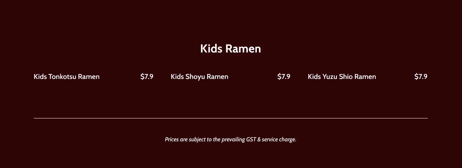 KEISUKE KIDS RAMEN MENU PRICES 2024