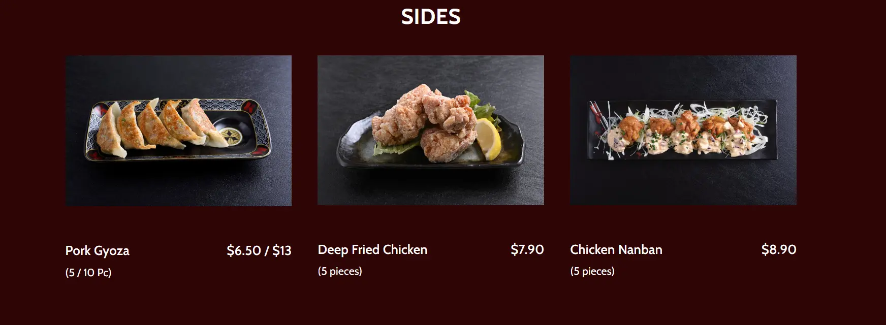 KEISUKE SIDES MENU PRICES 2024