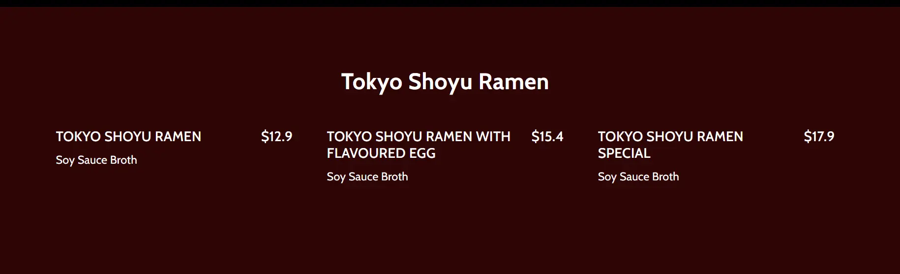 KEISUKE TOKYO SHOYU RAMEN MENU PRICES 2024