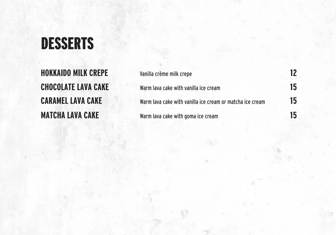 KINKI DESSERTS MENU PRICES 2024