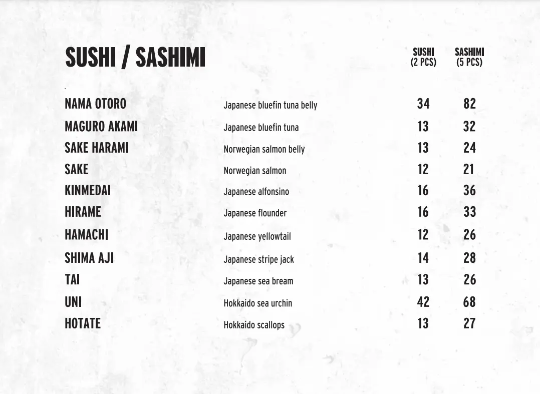 KINKI SUSHI & SASHIMI MENU WITH PRICES 2024