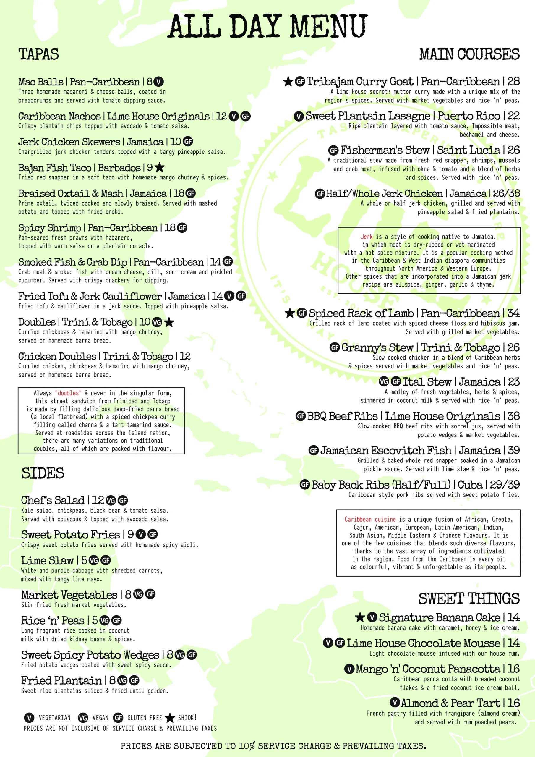 LIME HOUSE CARIBBEAN SIDES MENU 2024