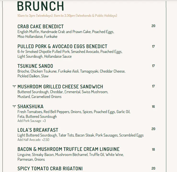 LOLA CAFE BRUNCH MENU PRICE 2024