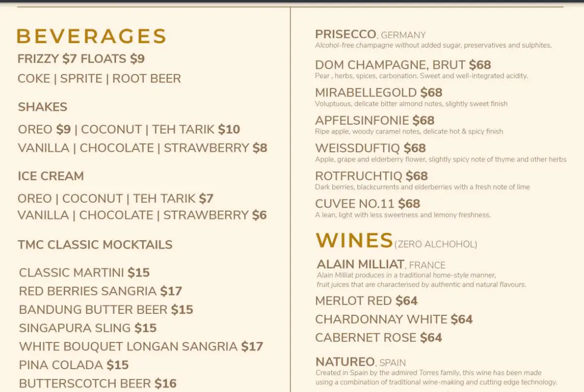 MALAYAN COUNCIL BEVERAGES MENU PRICES 2024