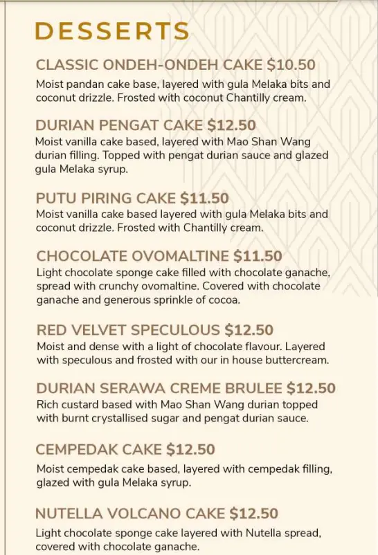 MALAYAN COUNCIL DESSERTS MENU PRICES 2024