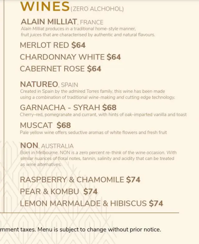 MALAYAN COUNCIL WINES MENU PRICES 2024