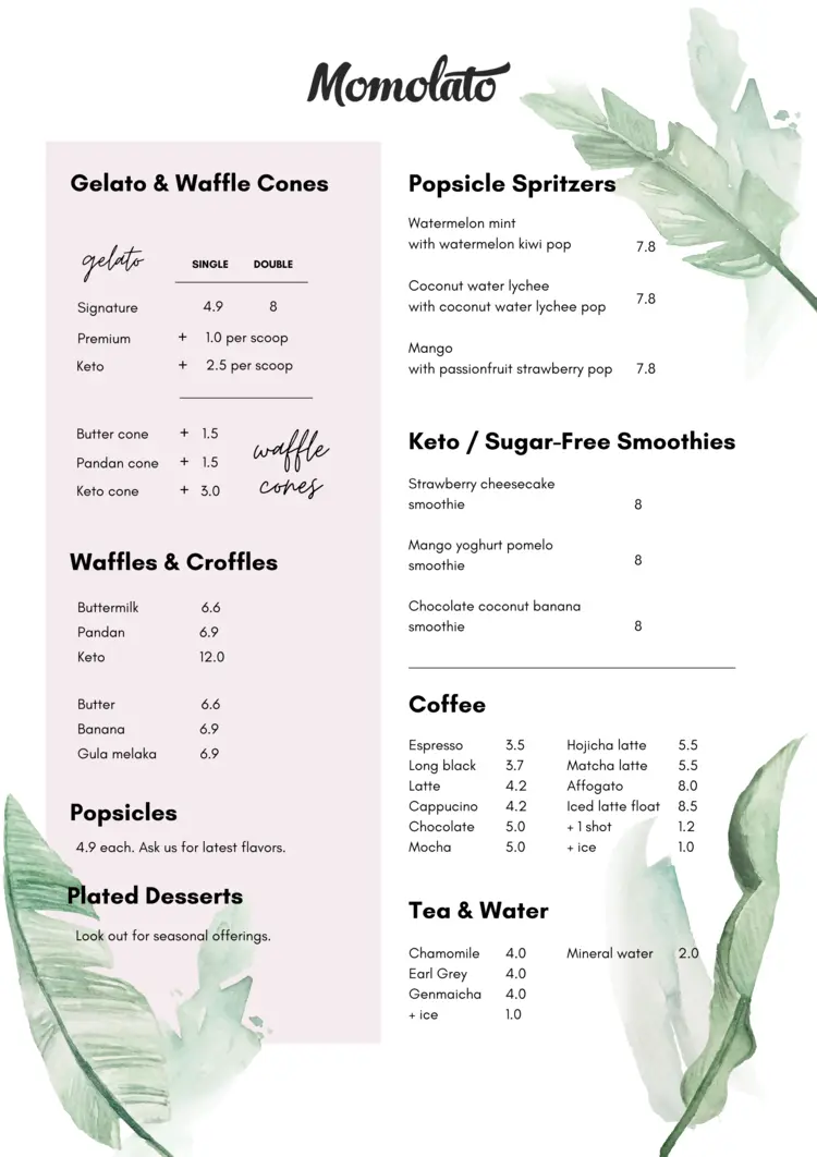 MOMOLATO SUGAR-FREE SMOOTHIES MENU PRICES 2024