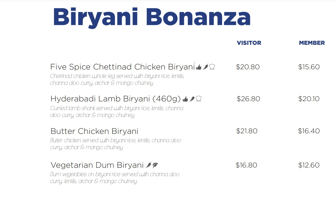 MARINA BISTRO BIRYANI MENU 2024