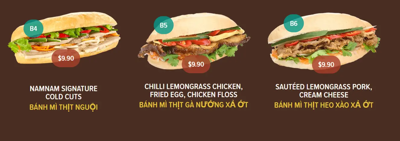 NAM NAM BANH MI MENU PRICES 2024