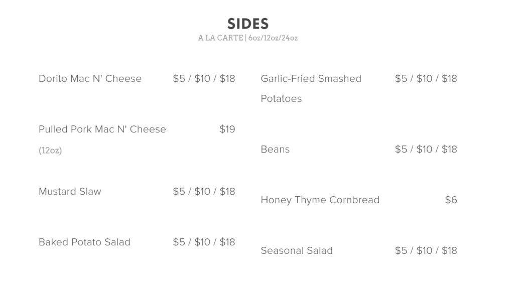 NORTHERN CHICKEN SIDES MENU 2024