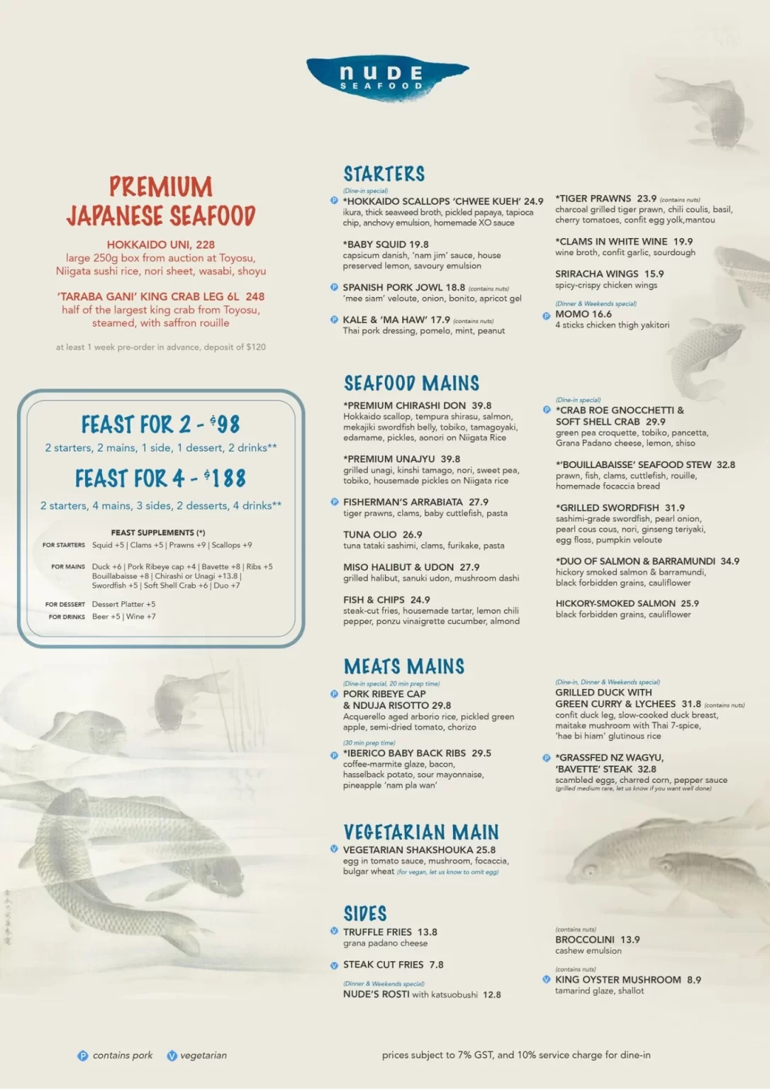 NUDE SEAFOOD SINGAPORE STARTERS MENU 2024