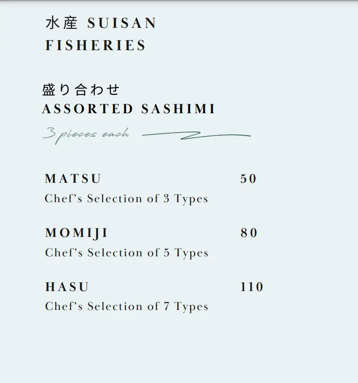 OUMI ASSORTED SASHIMI MENU PRICES 2024