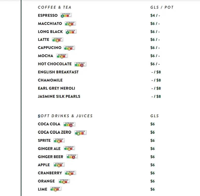 OUMI BEVERAGES MENU PRICES 2024