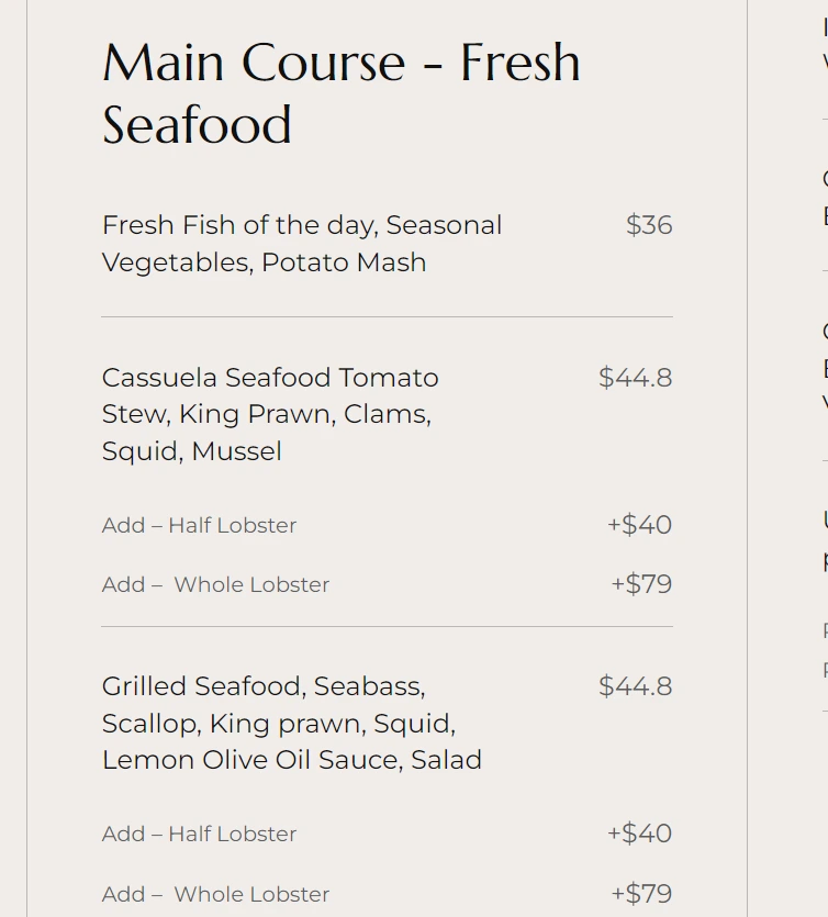 PASTA BRAVA SEAFOOD MENU PRICES 2024