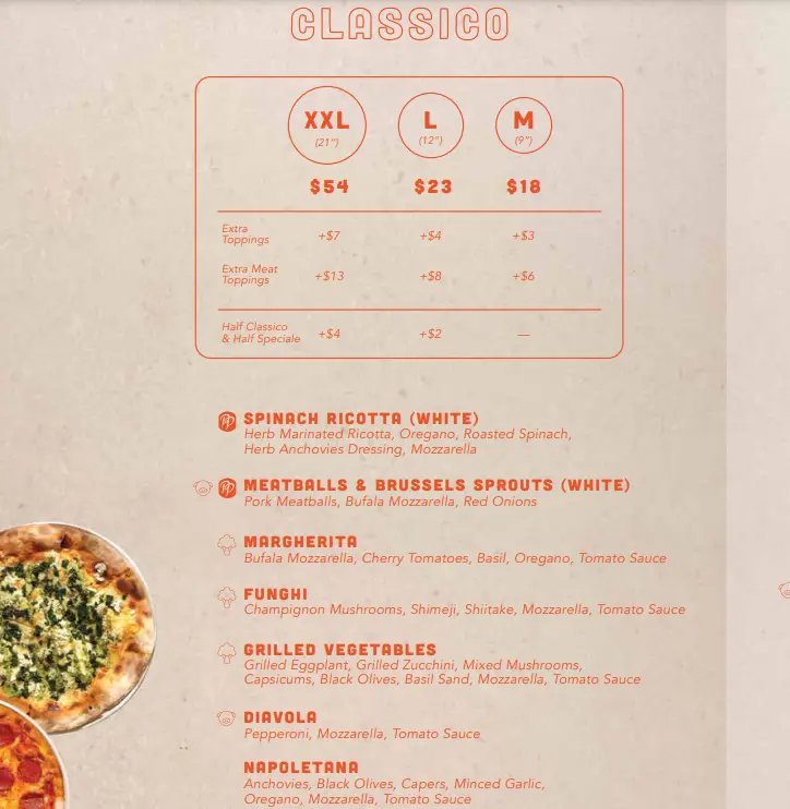 PEPERONI PIZZERIA CLASSICO PIZZAS MENU 2024