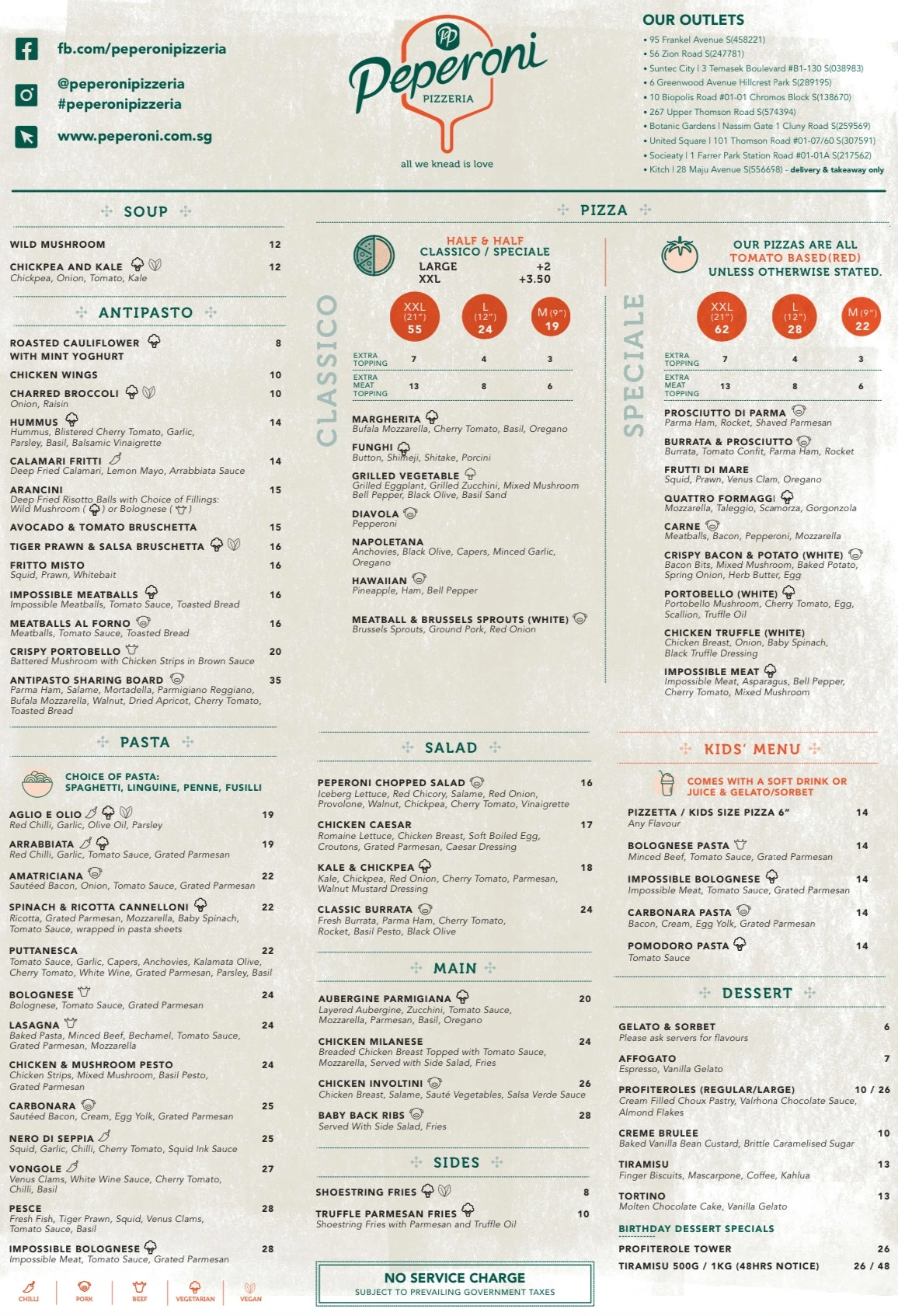 PEPERONI PIZZERIA SPECIALE PIZZAS MENU 2024