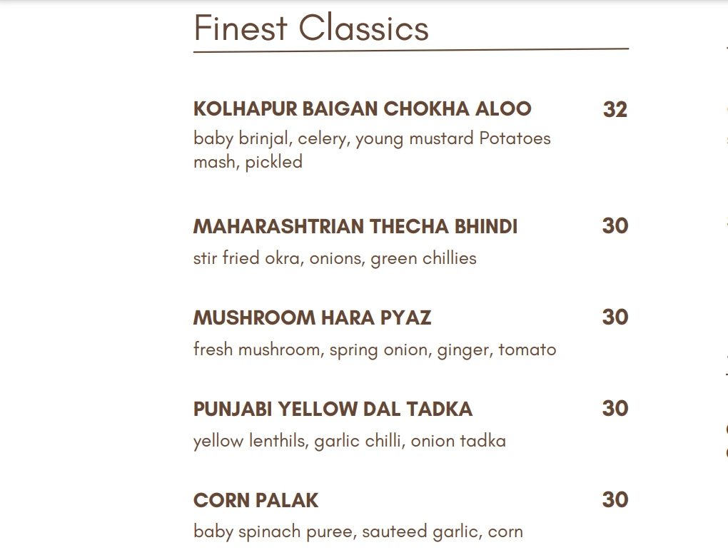 RANG MAHAL FINEST CLASSICS MENU PRICES 2024