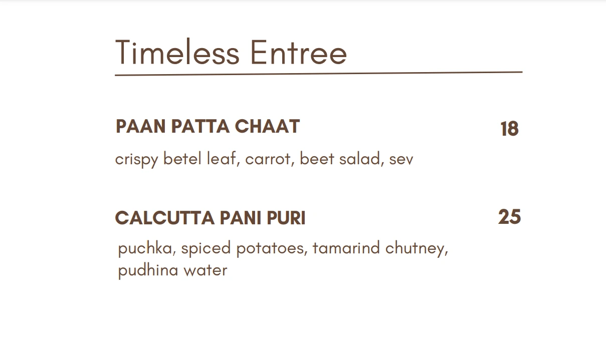 RANG MAHAL TIMELESS ENTREE MENU WITH PRICES 2024