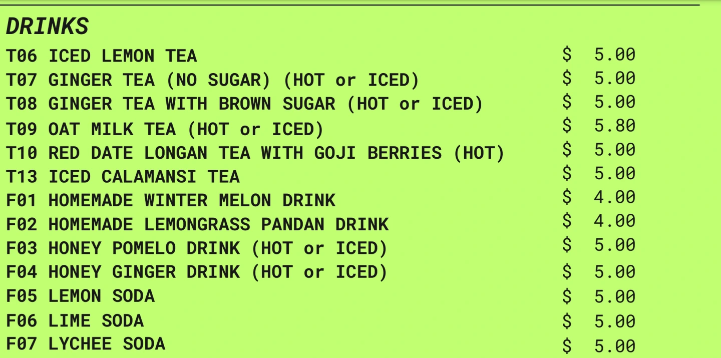 SANDWICH SAIGON BEVERAGES MENU PRICES 2024