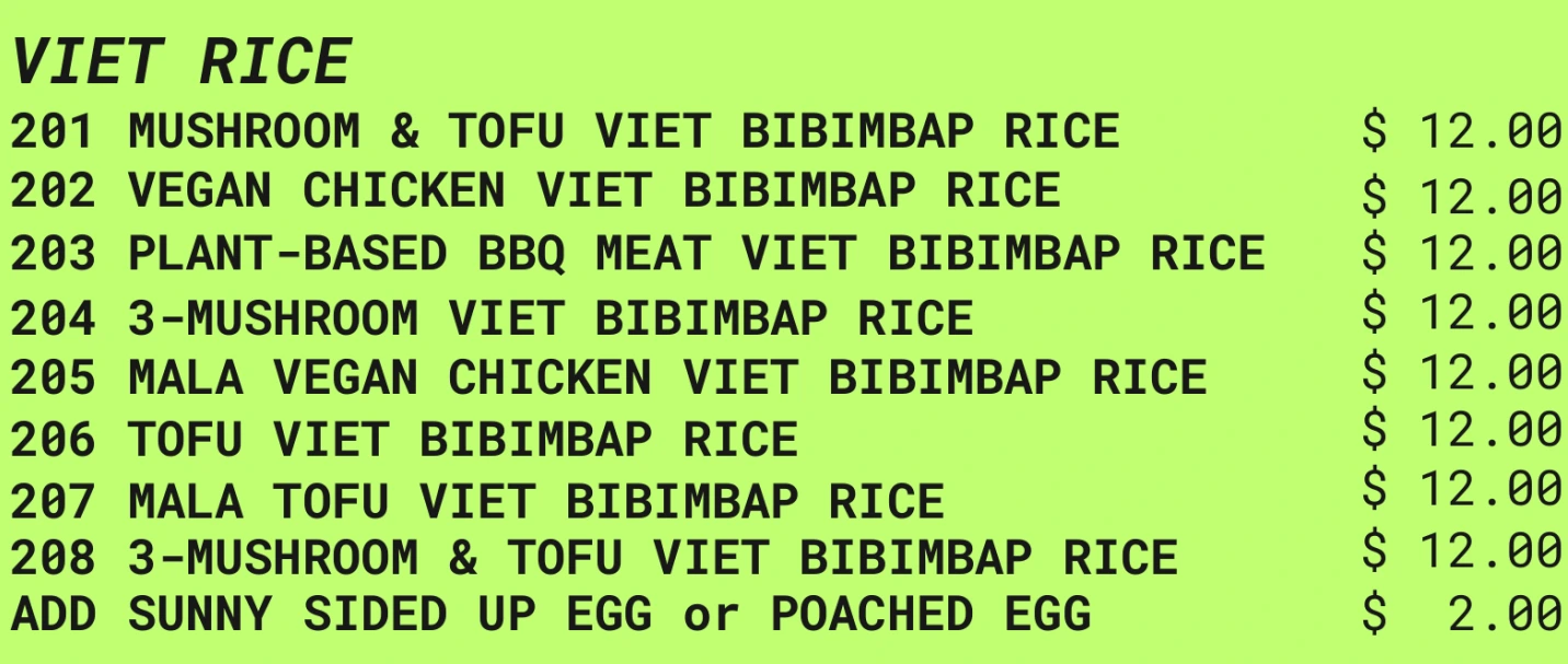 SANDWICH SAIGON RICE MENU PRICES 2024