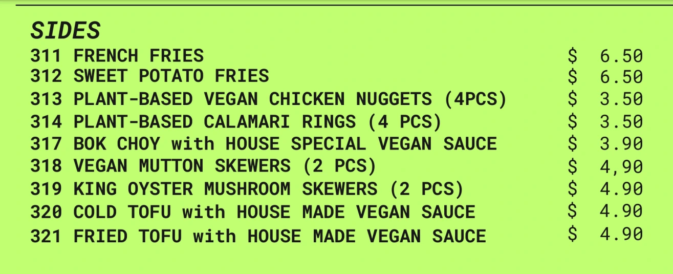 SANDWICH SAIGON SIDES MENU PRICES 2024