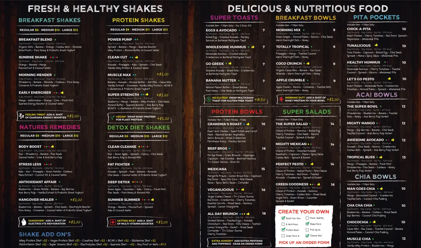 SHAKE FARM ACAI BOWLS MENU PRICES 2024