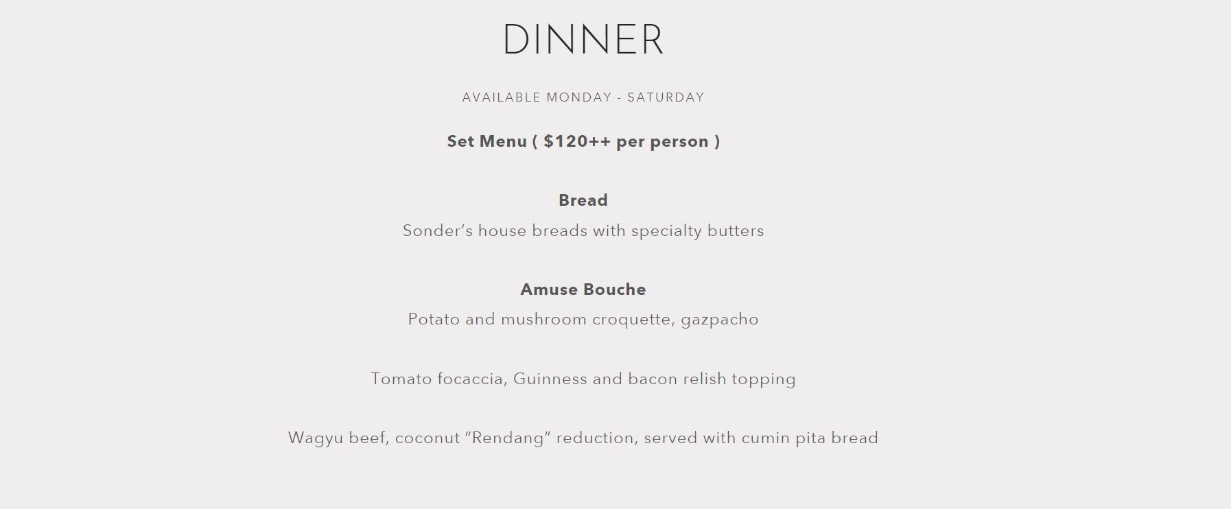 SONDER DINNER MENU WITH PRICES 2024