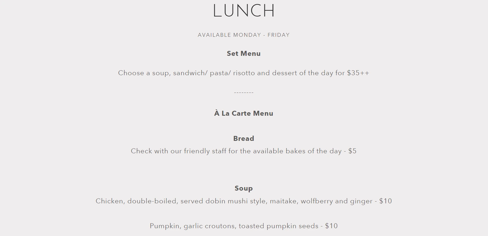 SONDER LUNCH MENU PRICES 2024