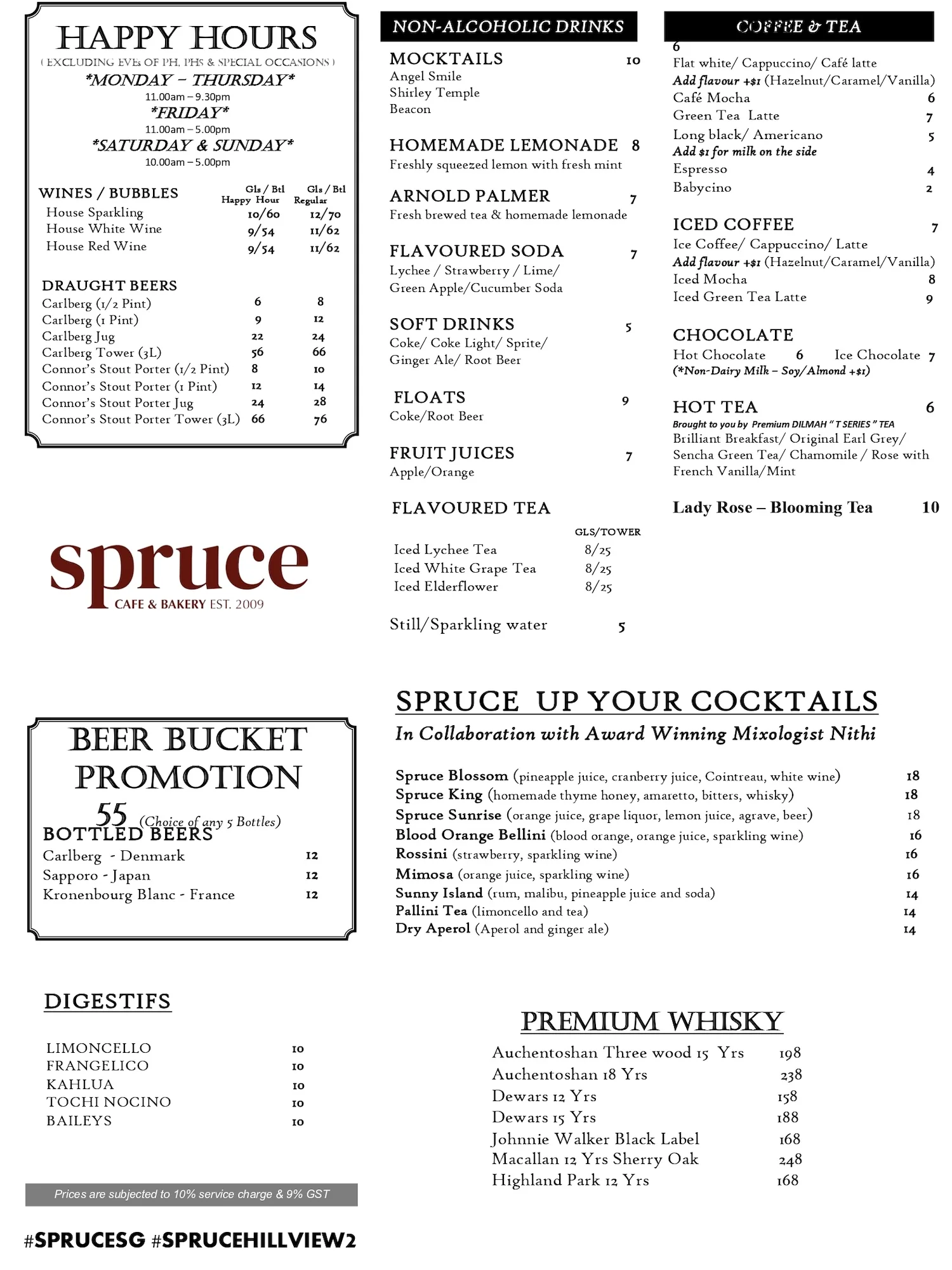 SPRUCE BEVERAGES MENU PRICES 2024