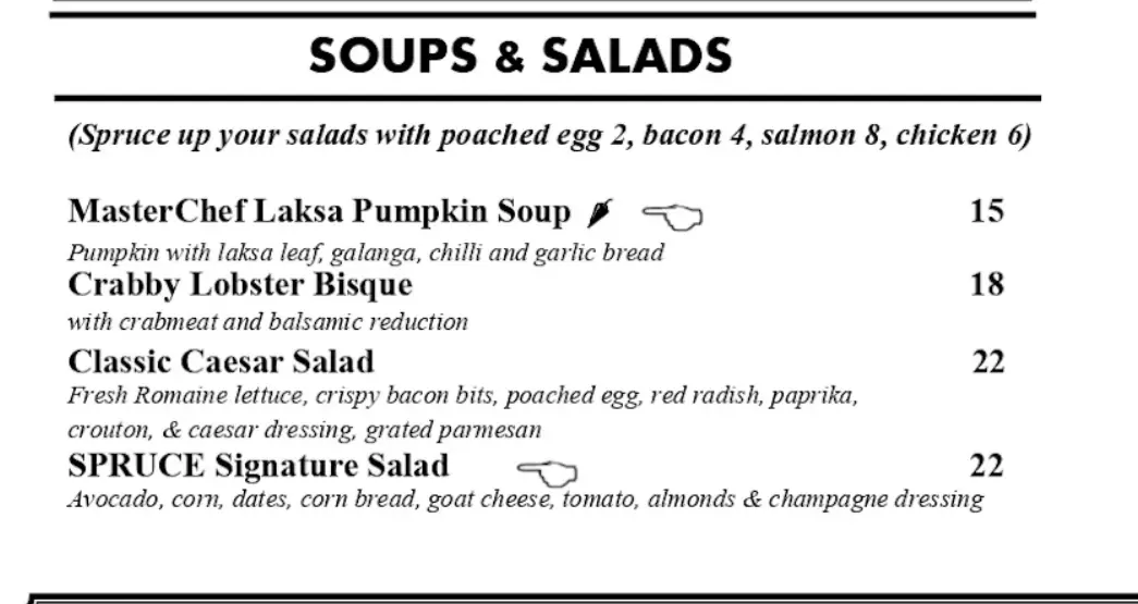 SPRUCE SOUPS AND SALADS MENU WITH PRICES 2024