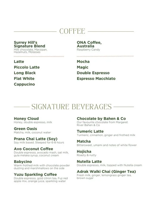 SURREY HILLS DELI COFFEE MENU PRICES 2024