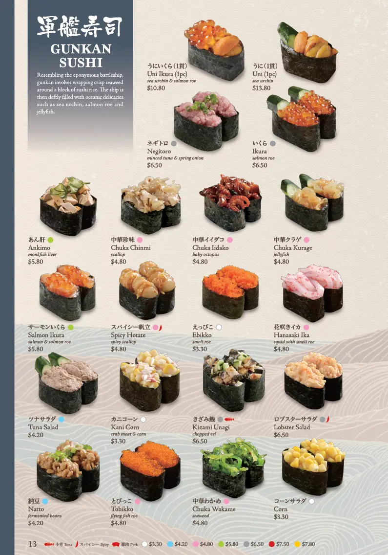 SUSHI TEI GUNKAN SUSHI MENU 2024