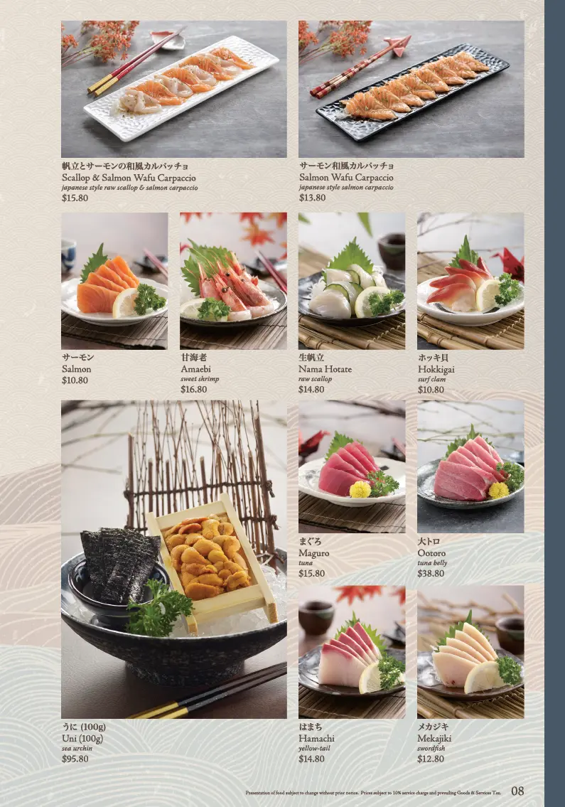 SUSHI TEI SASHIMI MENU 2024