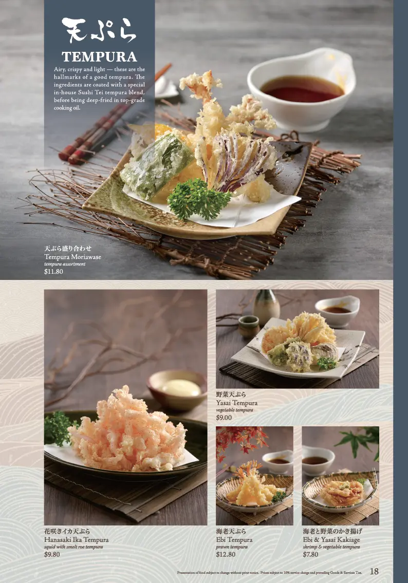 SUSHI TEI TEMPURA MENU PRICES 2024