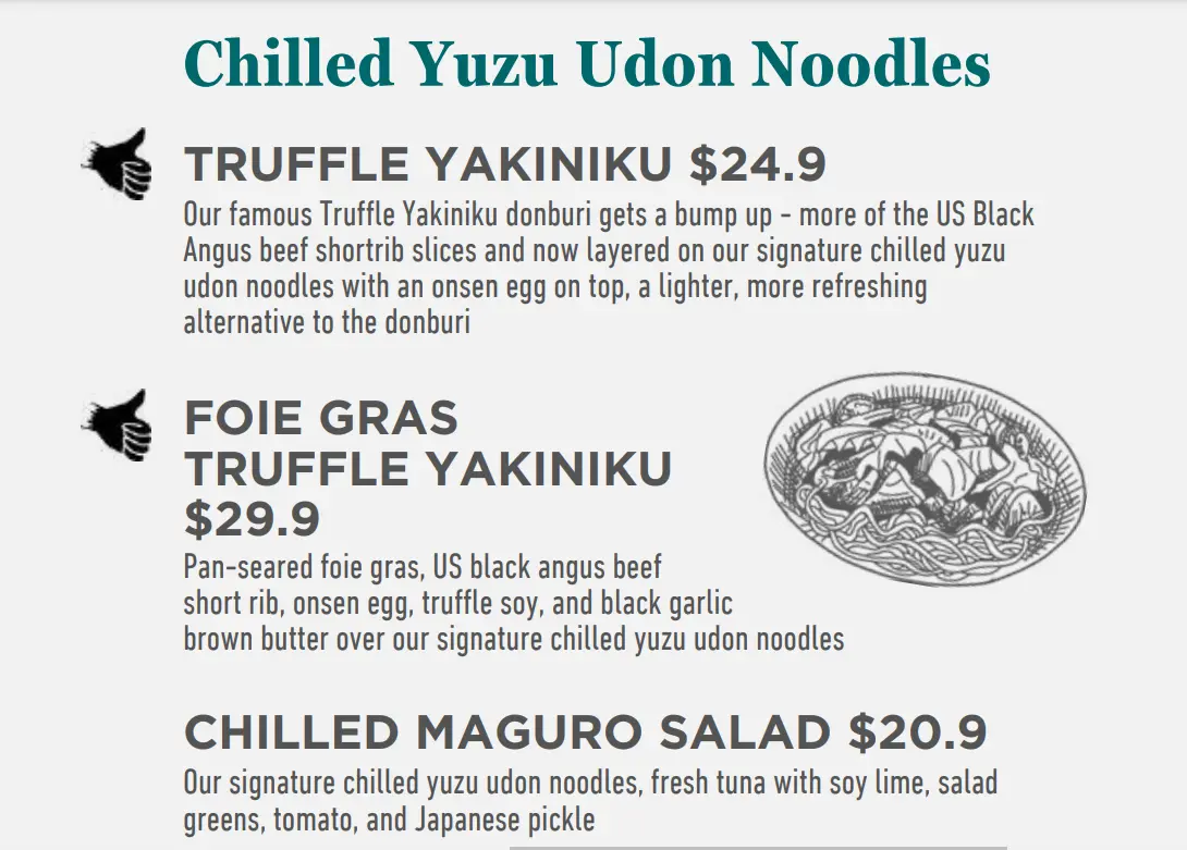 TANUKI RAW CHILLED YUZU UDON NOODLES MENU PRICES 2024