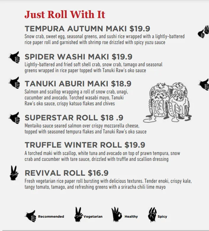 TANUKI RAW JUST ROLL WITH IT MENU PRICES 2024