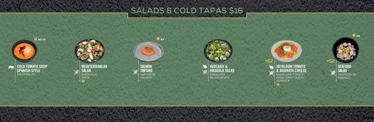 TAPAS CLUB SALAD & COLD TAPAS MENU PRICES 2024