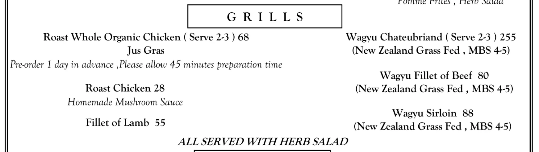 THE ENGLISH HOUSE GRILLS & BBQ MENU PRICES 2024