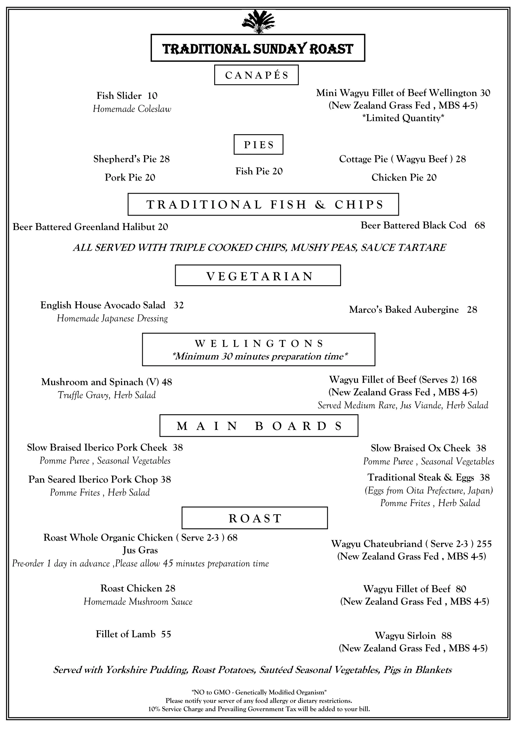 THE ENGLISH HOUSE STEAMED MENU PRICES 2024