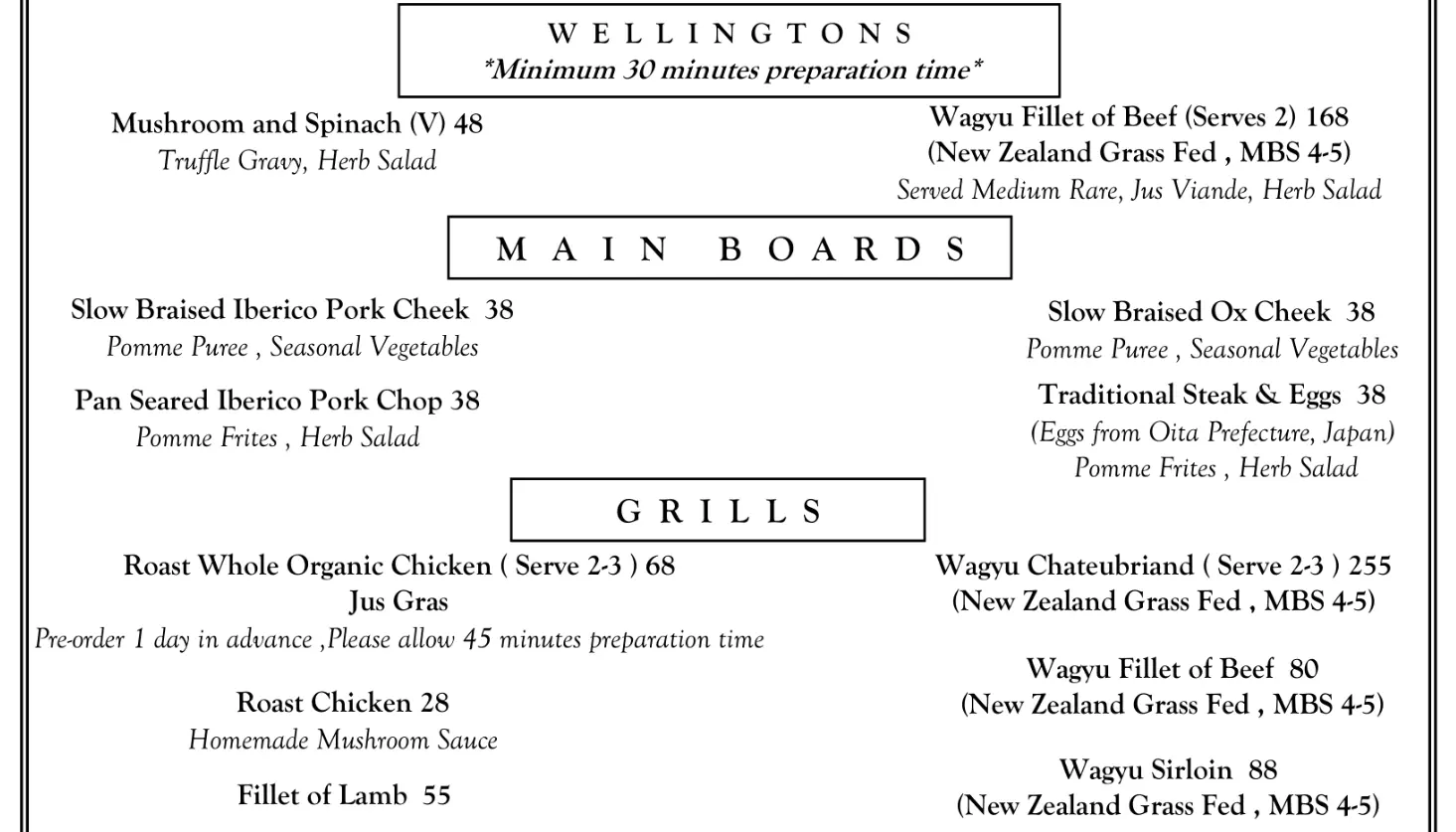 THE ENGLISH HOUSE WELLINGTONS MENU PRICES 2024