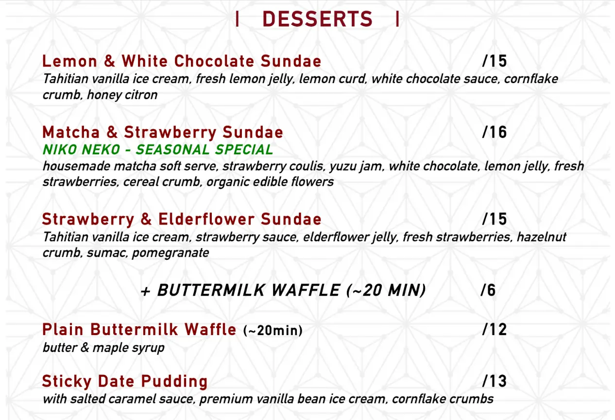 THE POPULUS DESSERTS MENU PRICES 2024